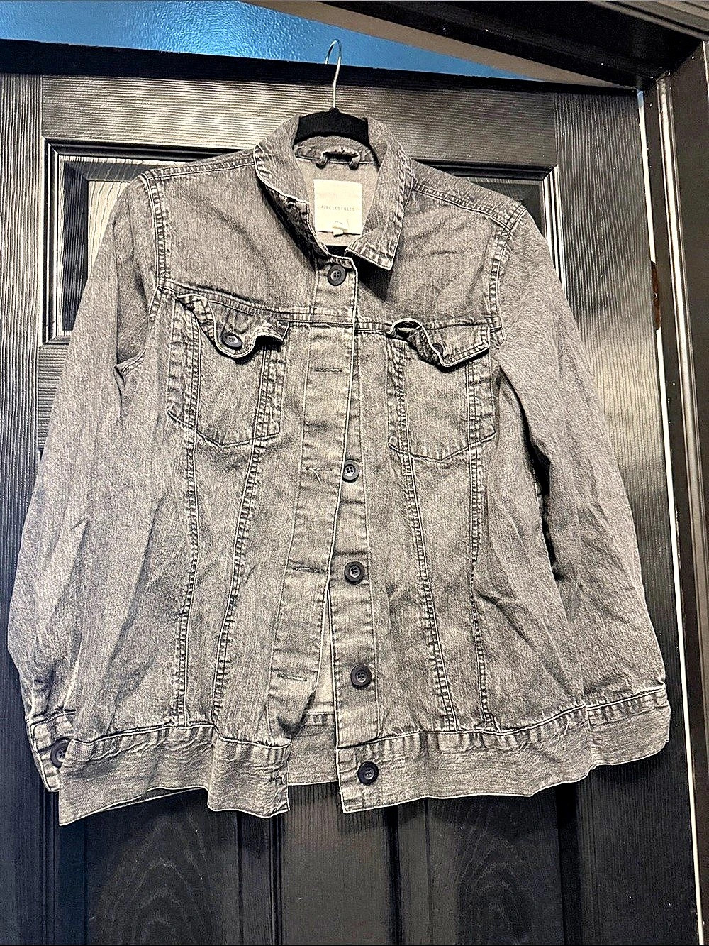 Avec Les Filles Oversized Denim Jacket Gray Medium